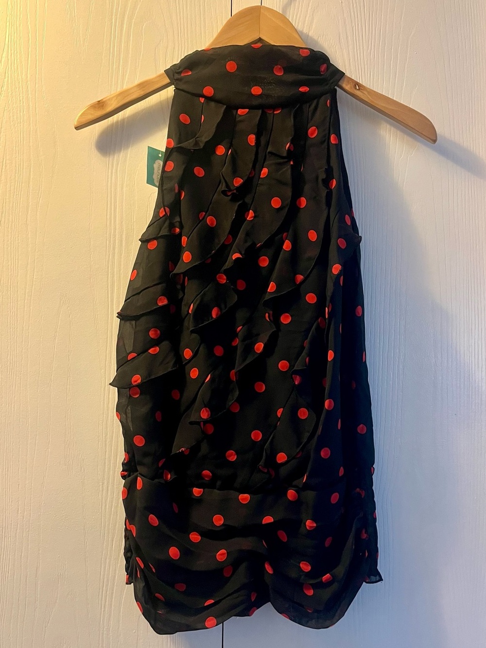 Maurices Black Halter Top with Red Polka Dot Print